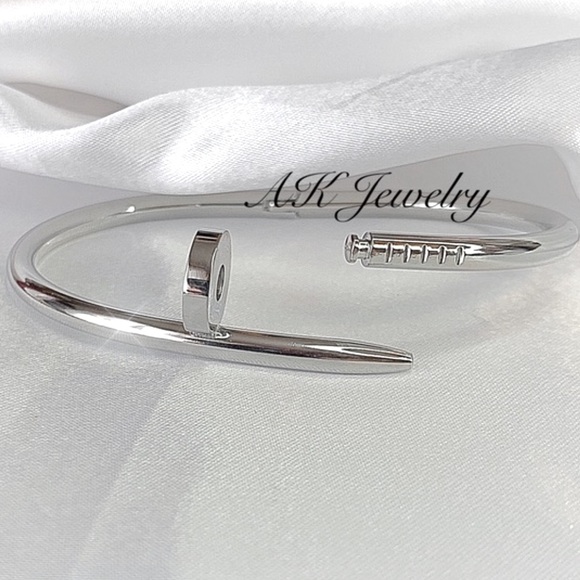 💎Silver NAIL Bracelet,Titanium Stackable Bangle - Picture 4 of 5